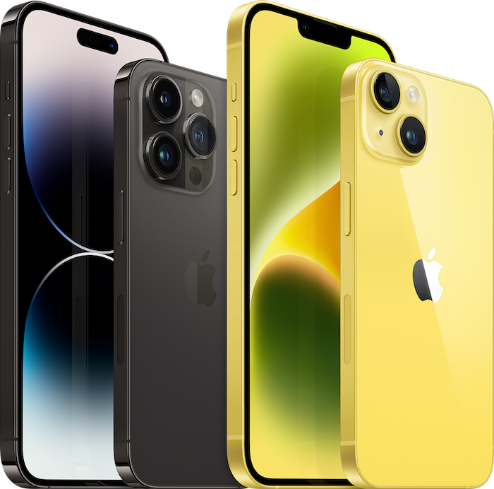 iPhone 14 Pro black and yellow family