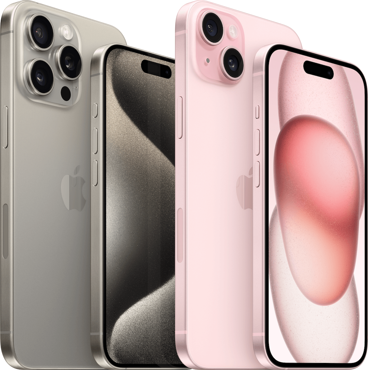 iPhone 15 pro family silver and pink