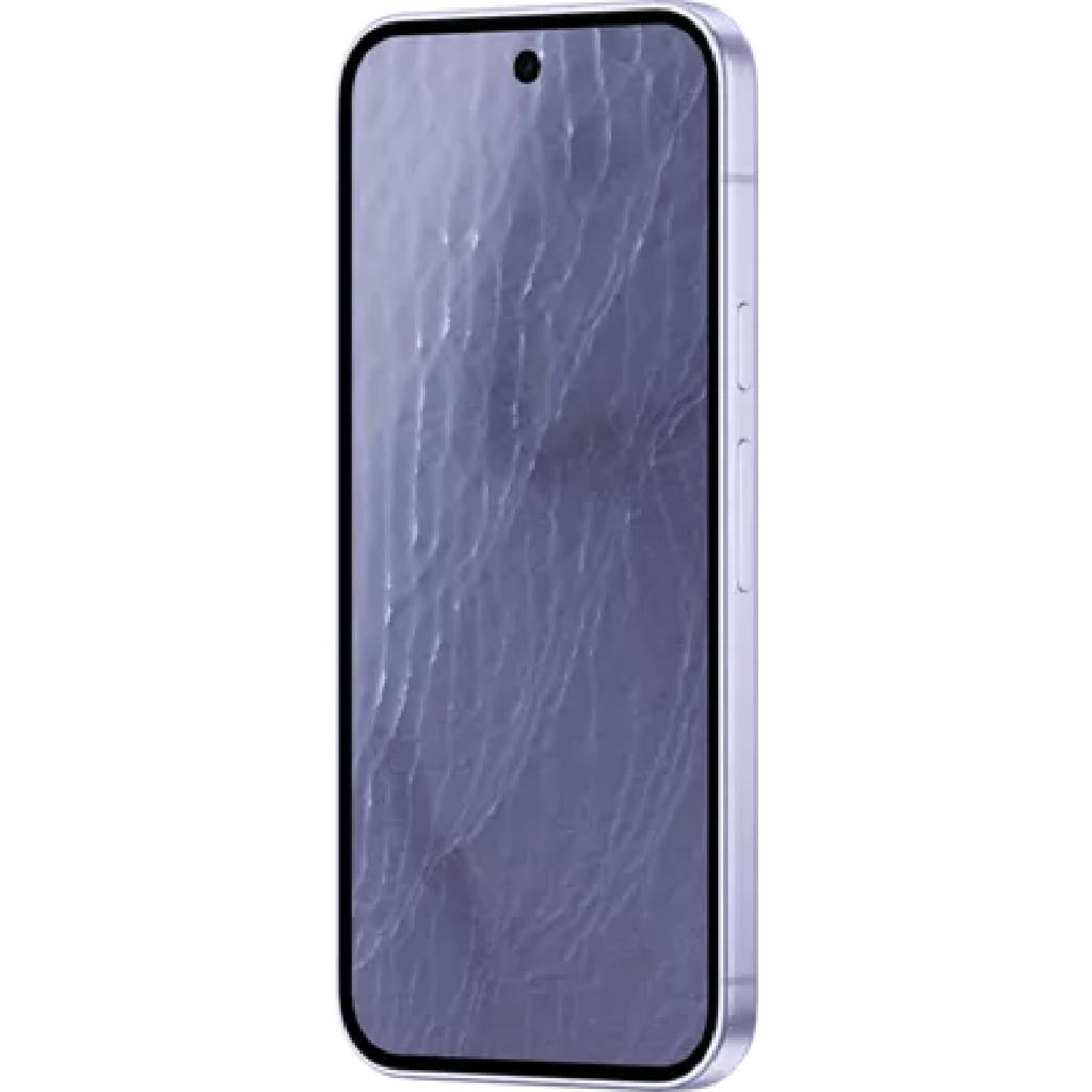 Front view of a smartphone with a heavily cracked screen and metallic frame.