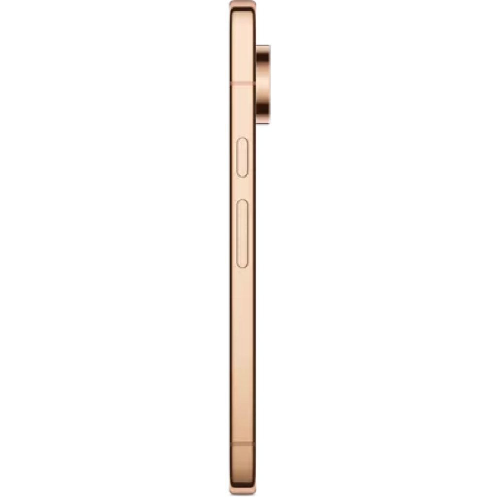 Side view of a rose-gold smartphone showing the slim profile and side buttons (volume controls and power button).