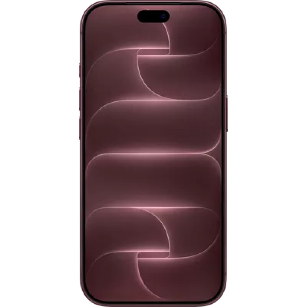 Close-up of a burgundy smartphone with a glossy case featuring glowing curved lines; top camera cutout visible